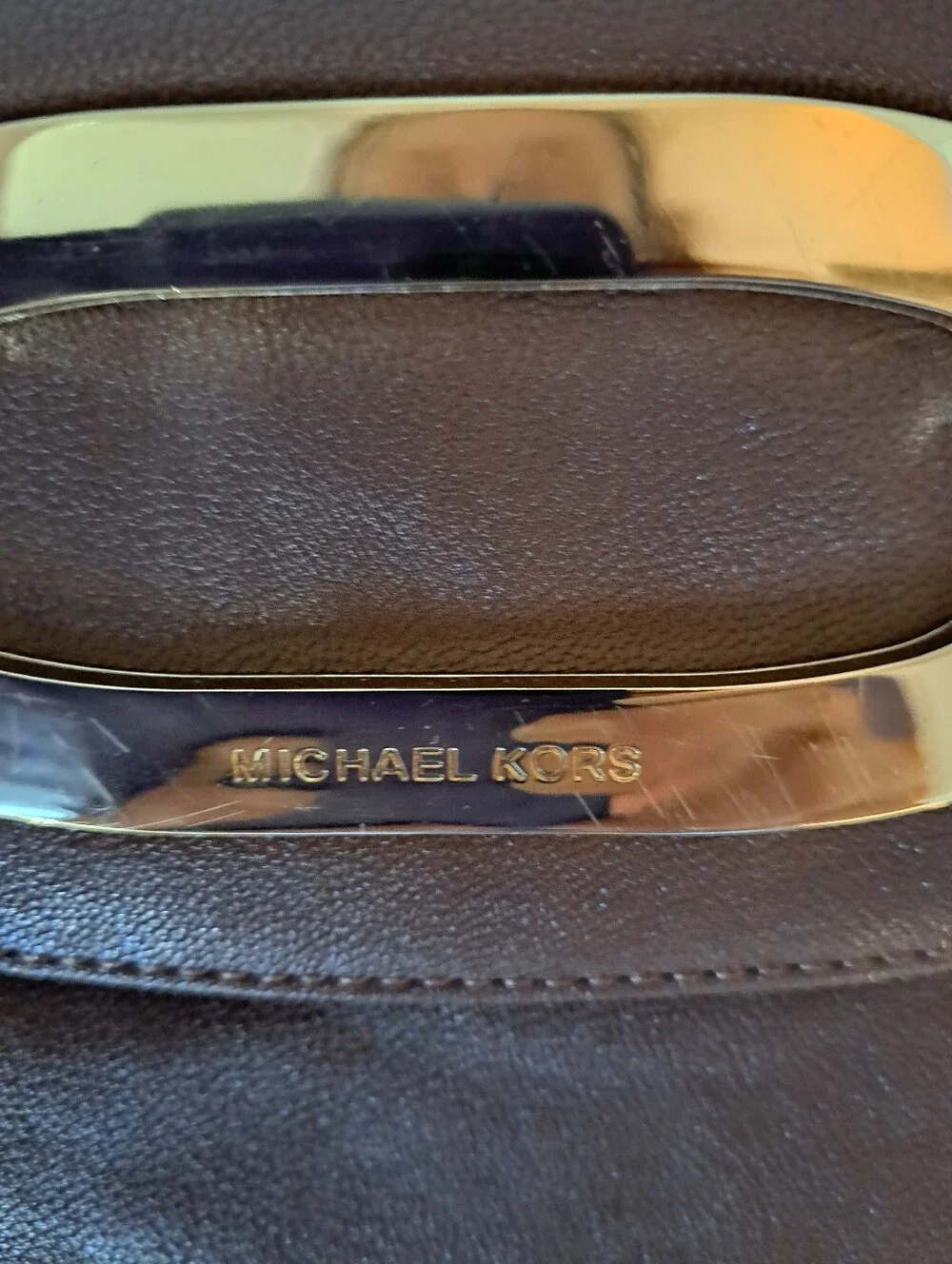 Michael Kors Brown Leather Crossbody Bag with Gold Accent And Dust Bag